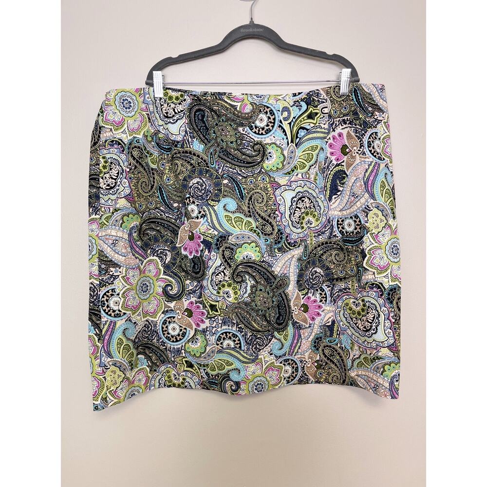 Talbots Paisley Fully Lined Elastic Sides Pencil Skirt Preppy Multicolor Size 24